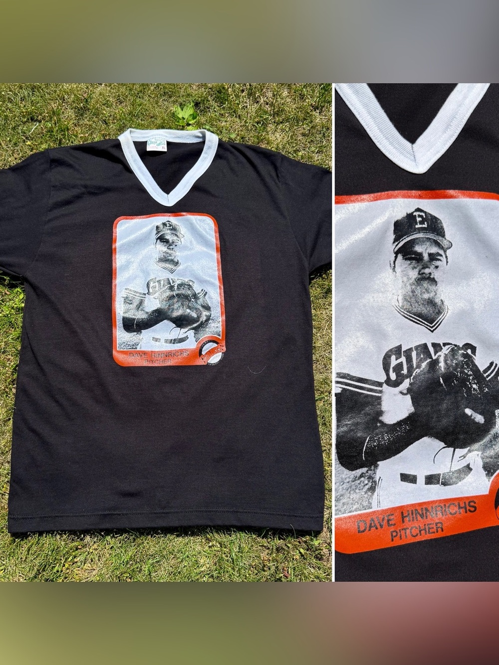 VINTAGE 1980s DAVE HINNRICHS TEE Giants Pitcher Baseball Gator Athletics Shirt